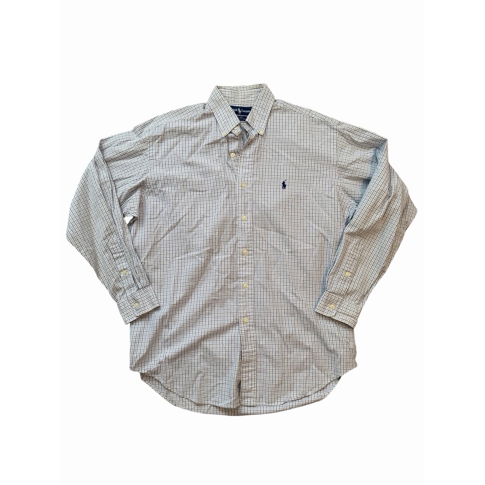 Polo Ralph Lauren Blake White Blue Checked Button-Down Shirt Mens M Long‎ Sleeve